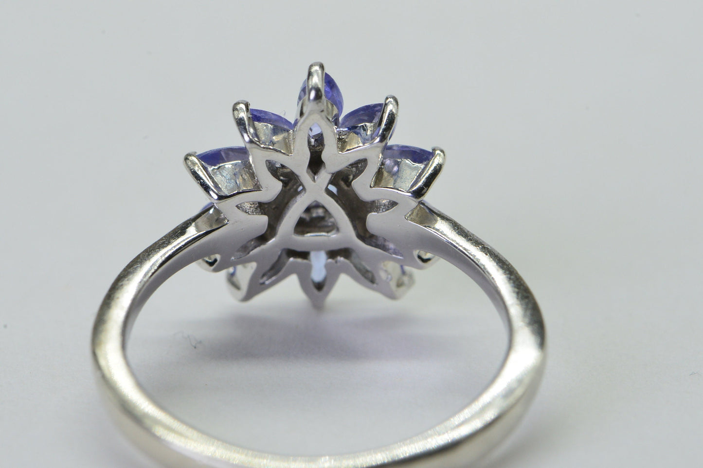 Genuine Tanzanite Flower Cluster Women Ring  Sterling Silver  Cocktail Ring Birthstone December