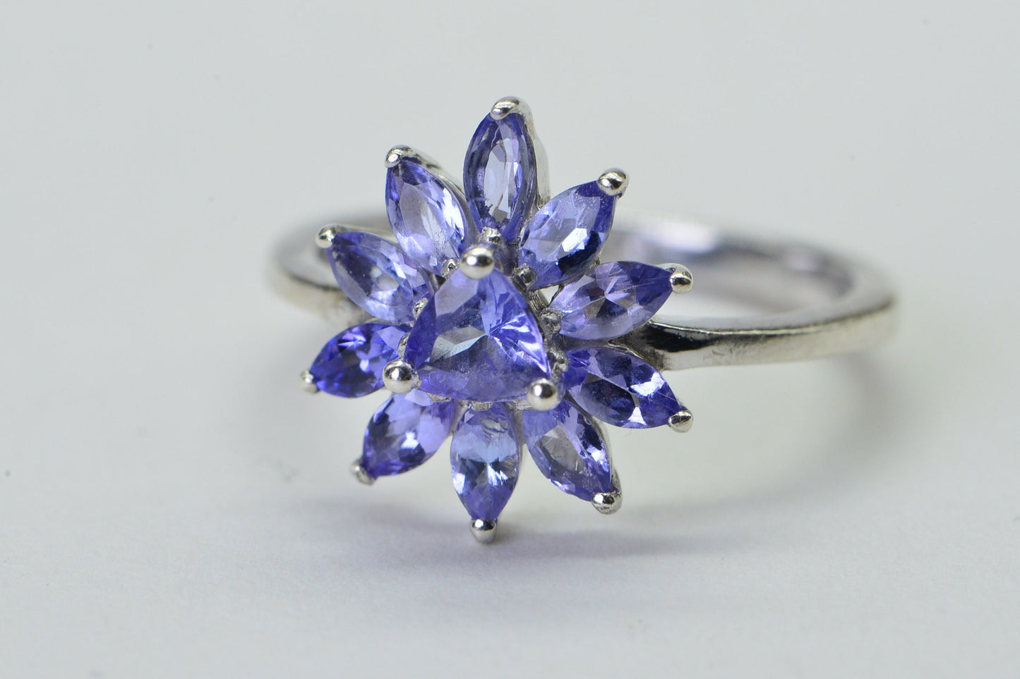 Genuine Tanzanite Flower Cluster Women Ring  Sterling Silver  Cocktail Ring Birthstone December