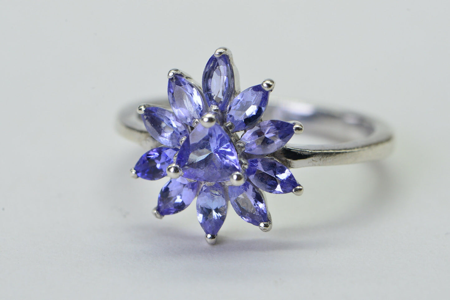 Genuine Tanzanite Flower Cluster Women Ring  Sterling Silver  Cocktail Ring Birthstone December