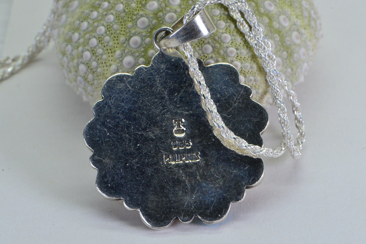 Spiny Oyster Shell Inlay Arizona Sleeping Beauty Turquoise Necklace Pendant Sterling Silver Gemstone necklace
