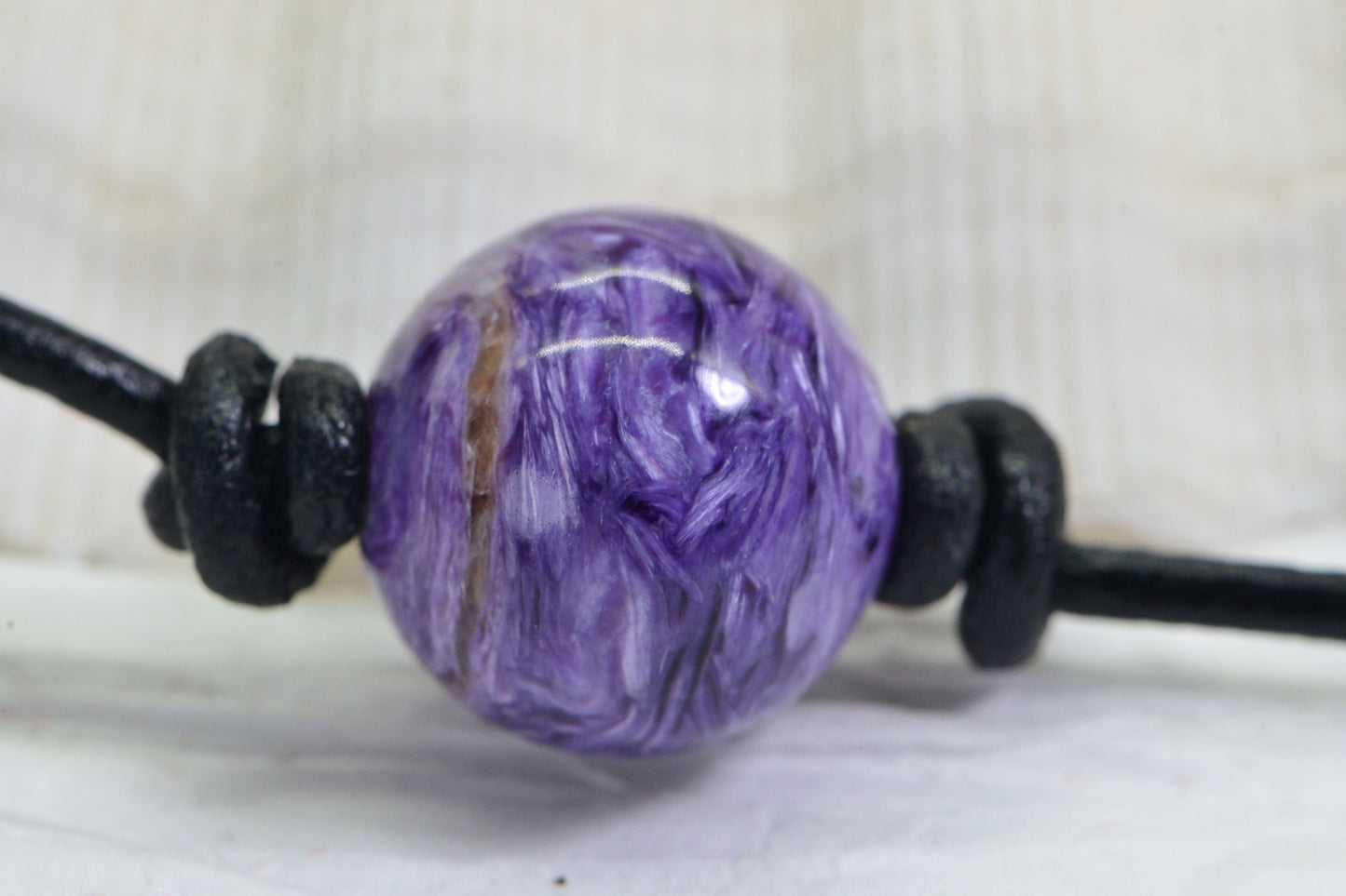 Russian Charoite Gemstone Bead Necklace Leather Necklace Choker Necklace Gemstone Jewelry
