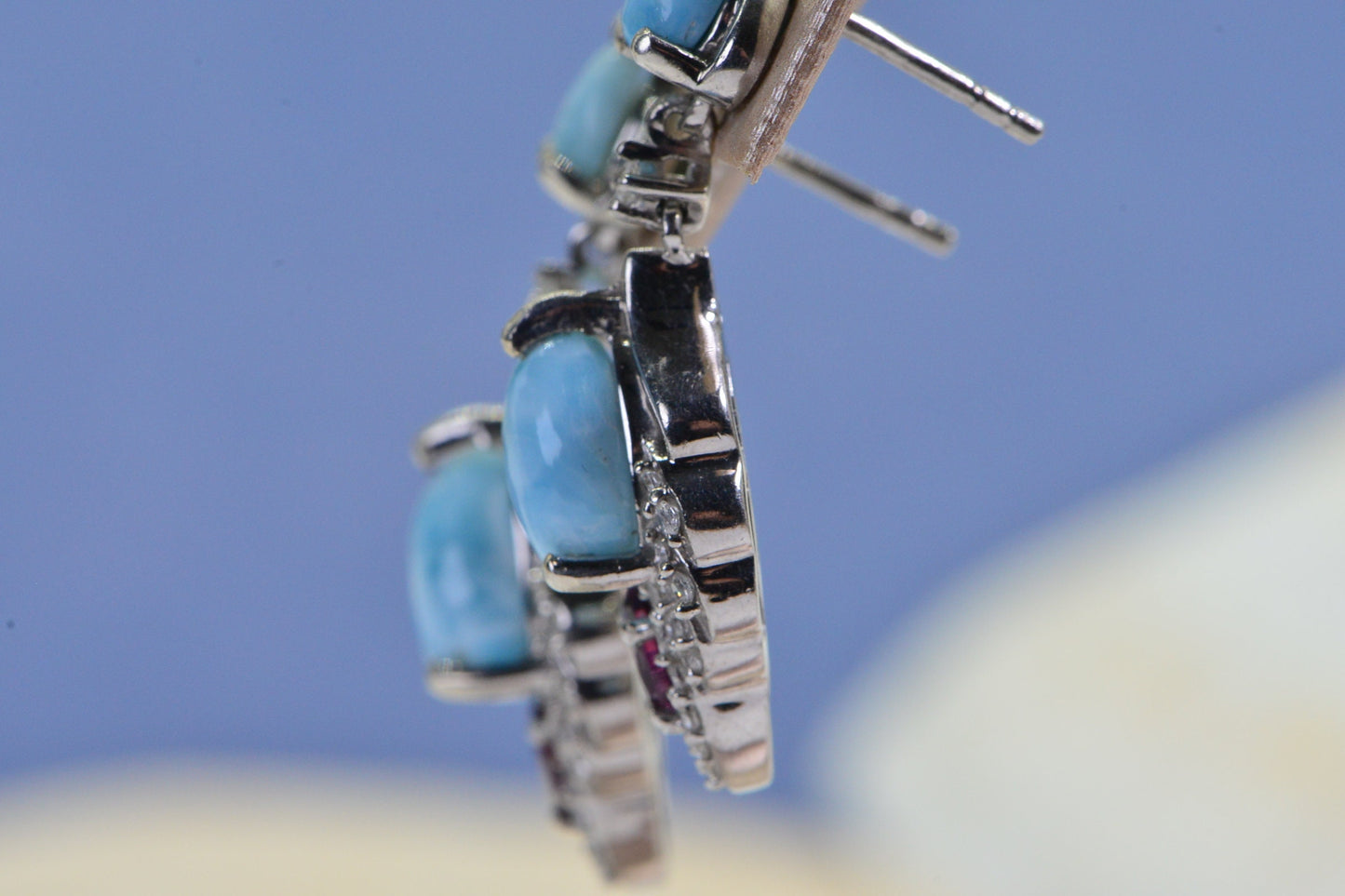 Larimar Drop Earrings: Sterling Silver, Garnet & CZ Accent