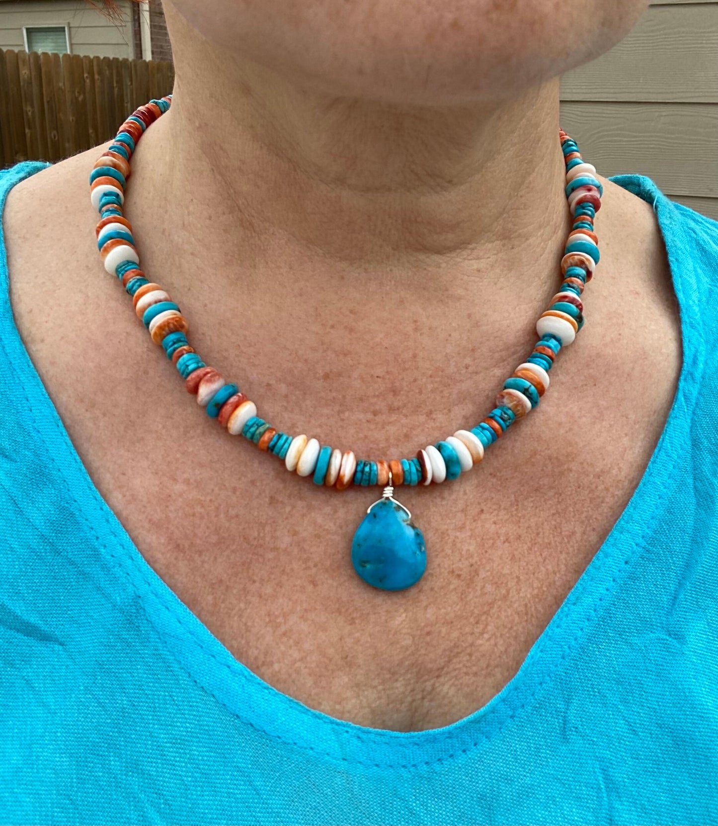 Spiny Oyster Shell Arizona Sleeping Beauty Turquoise Necklace Pendant Sterling Silver Gemstone necklace
