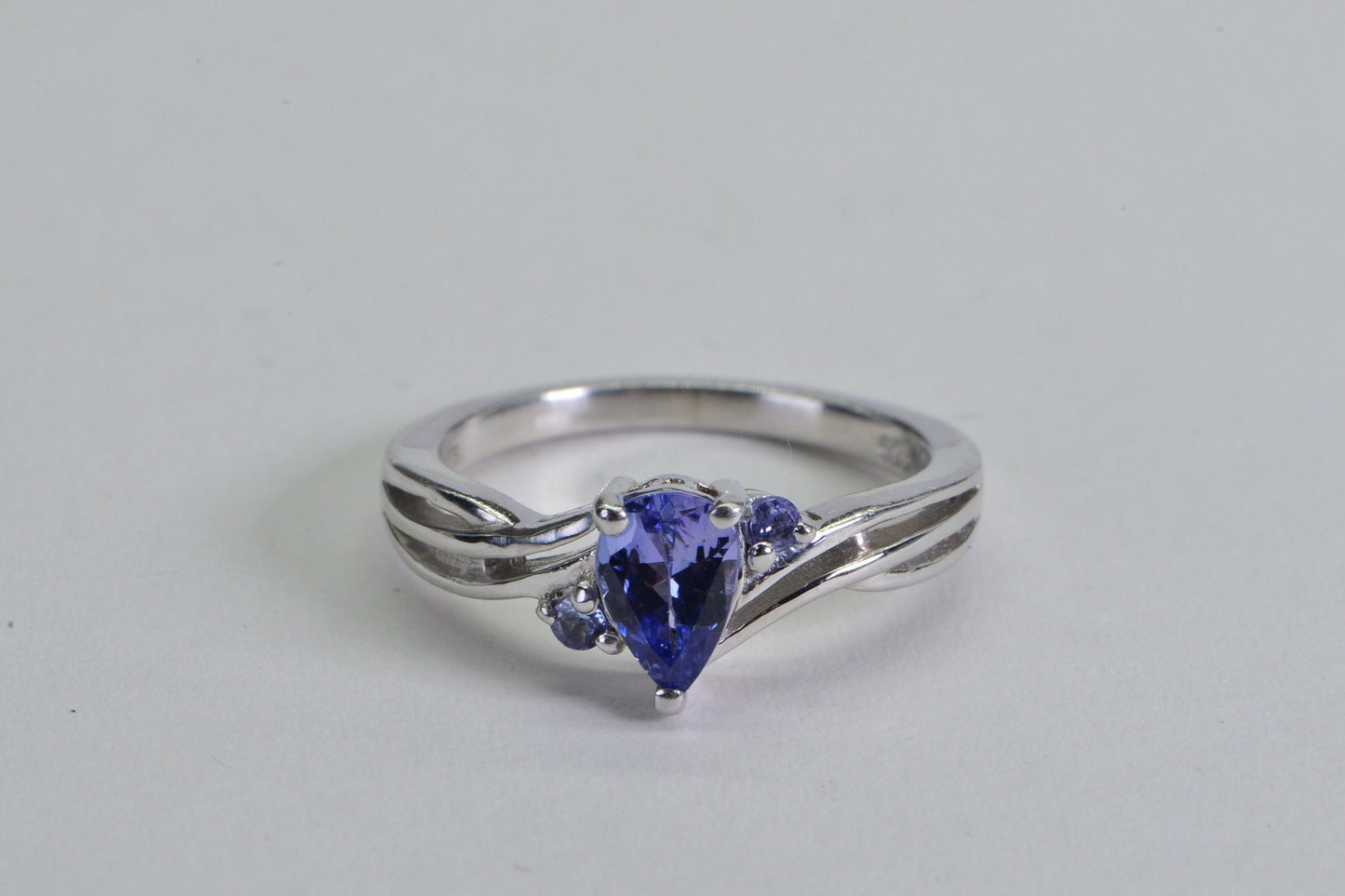 Tanzanite Teardrop Ring: Sterling Silver Three Stone, December Birthstone, US Size 6
