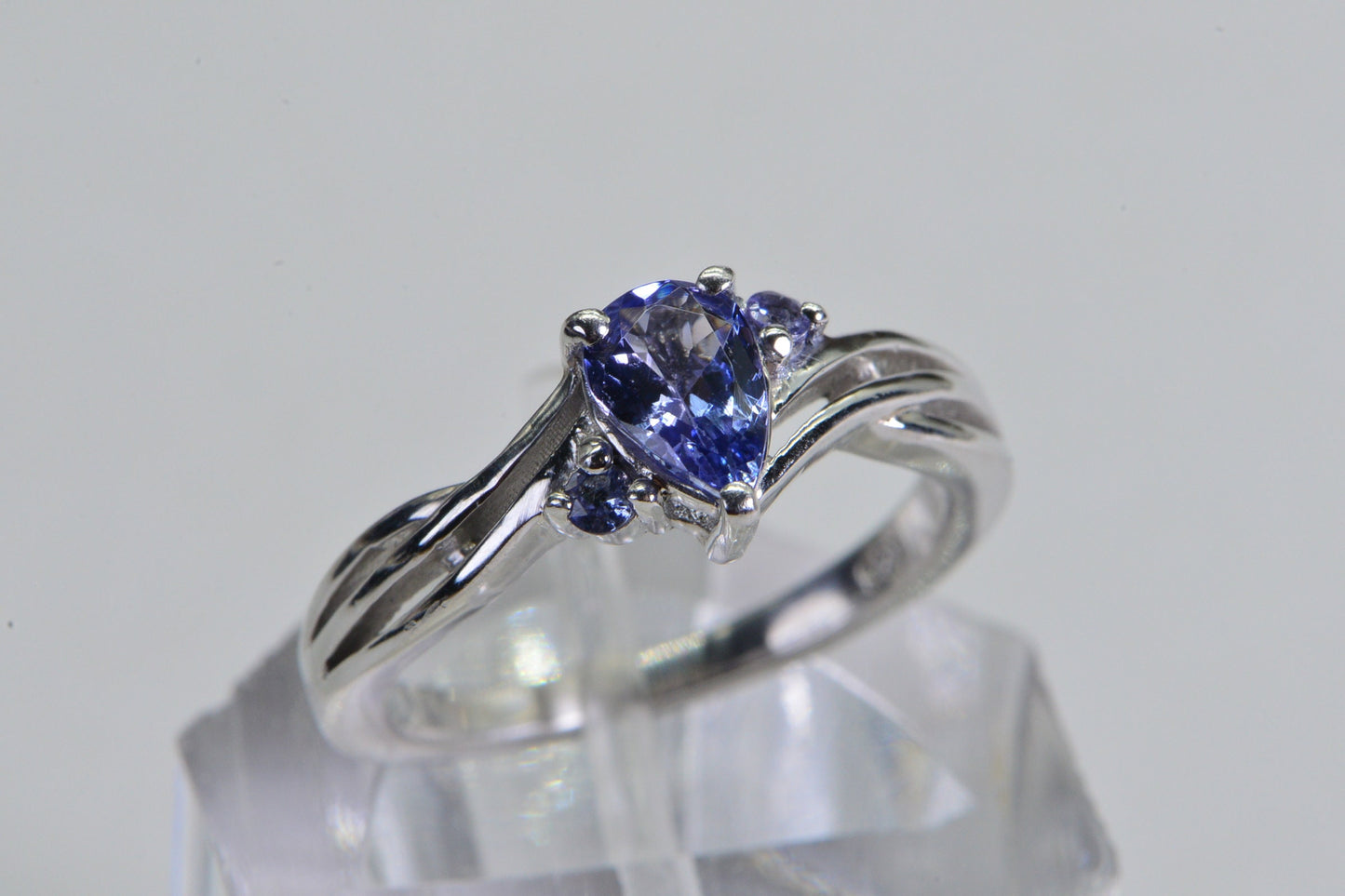 Tanzanite Teardrop Ring: Sterling Silver Three Stone, December Birthstone, US Size 6
