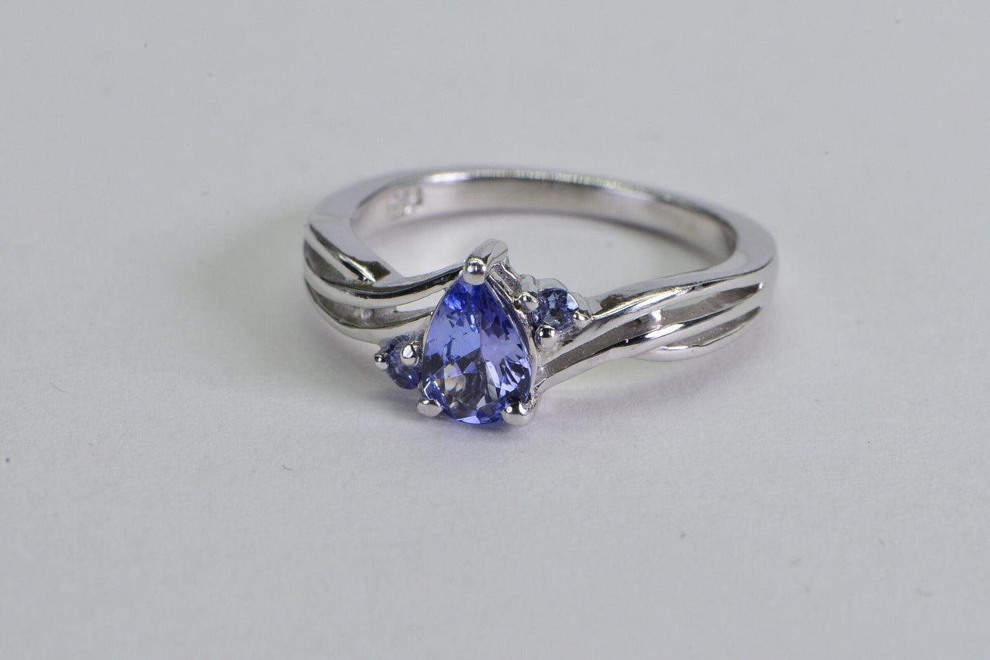 Tanzanite Teardrop Ring: Sterling Silver Three Stone, December Birthstone, US Size 6
