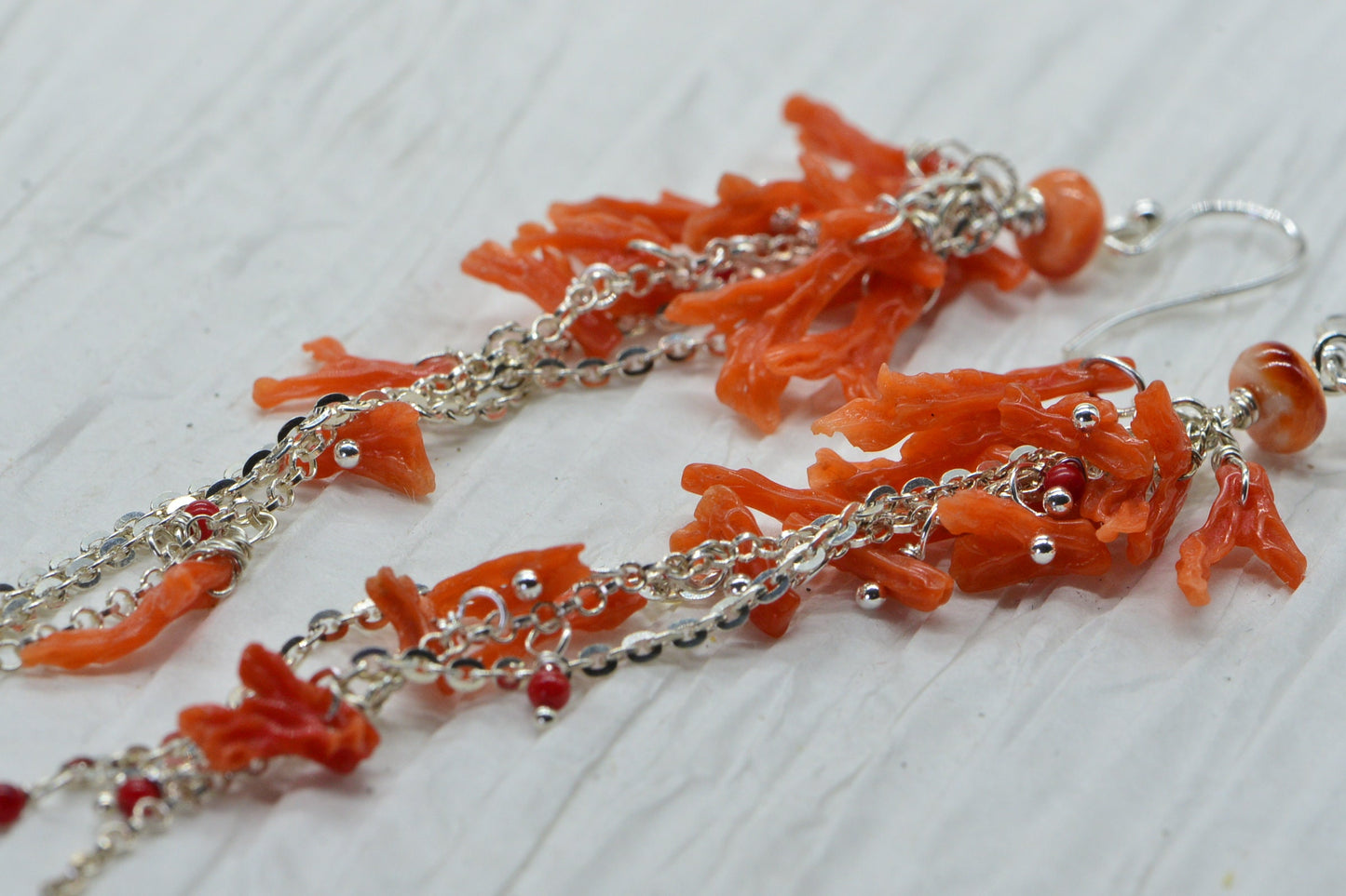 Mediterranean Coral Chandelier Earrings: Sterling Silver Dangle Gemstone
