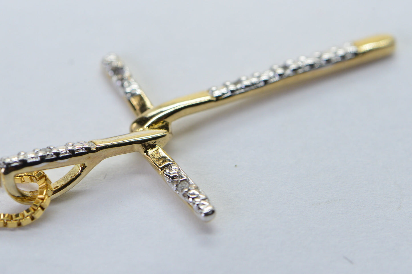 Religious Knot Cross Diamond Necklace: 24K Gold Over Sterling Silver