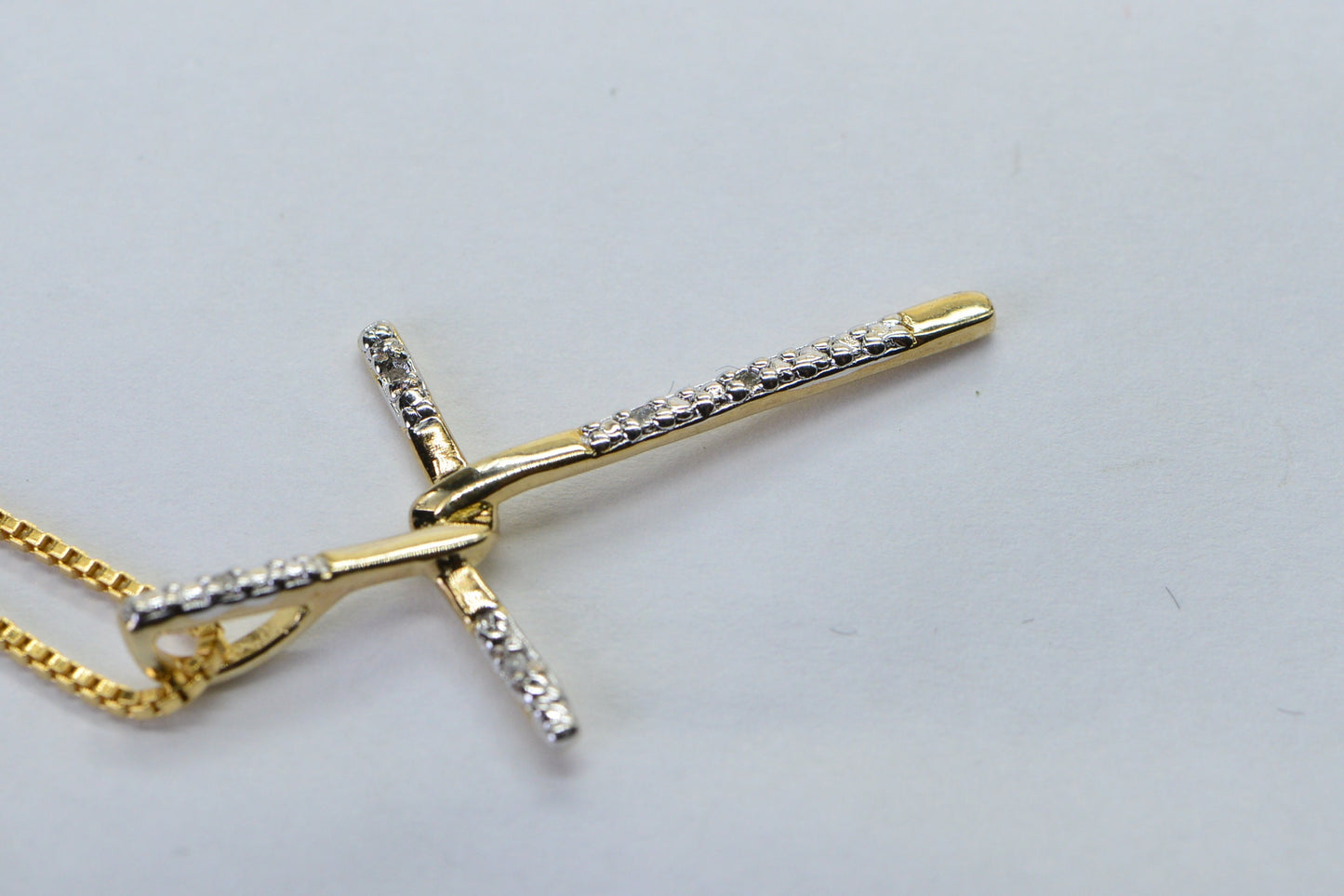 Religious Knot Cross Diamond Necklace: 24K Gold Over Sterling Silver