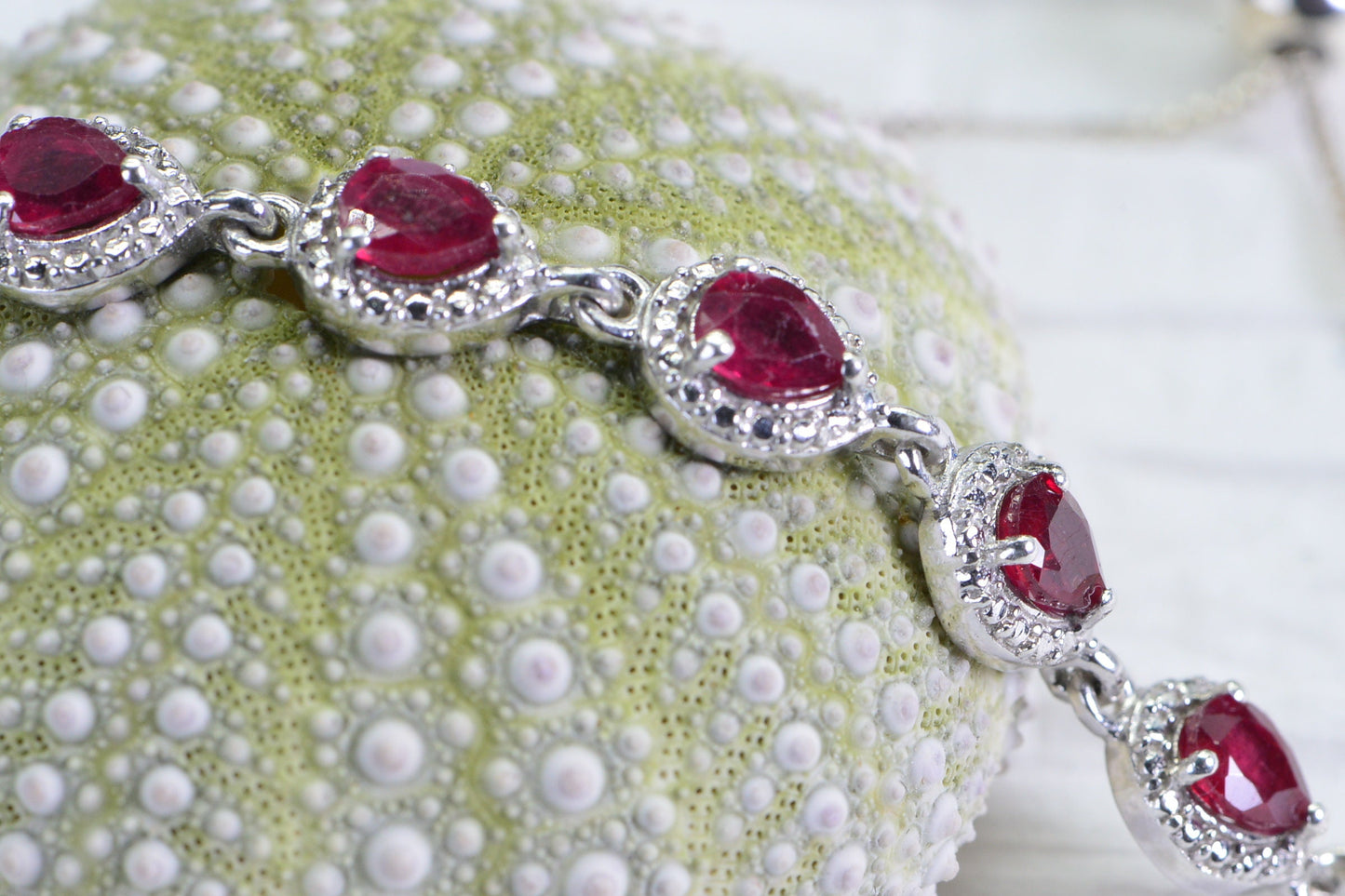 Natural Ruby Sterling Silver Link Bracelet: July Birthstone