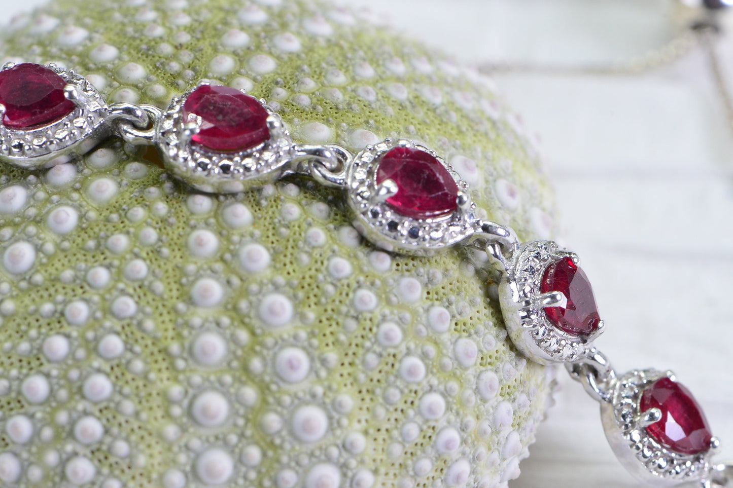 Natural Ruby Sterling Silver Link Bracelet: July Birthstone
