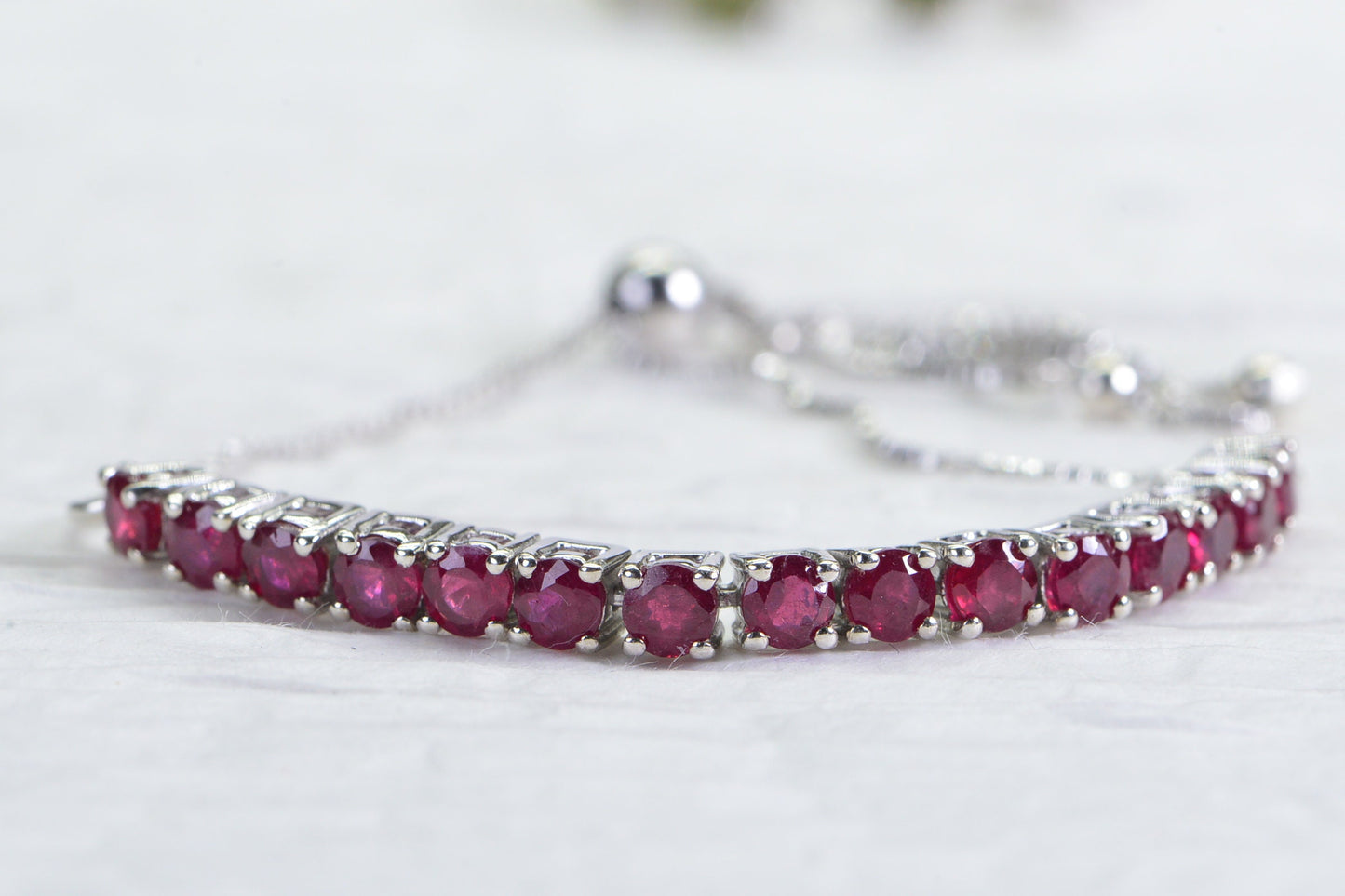 Natural Ruby Sterling Silver Bolo Bracelet - July Birthstone Gift