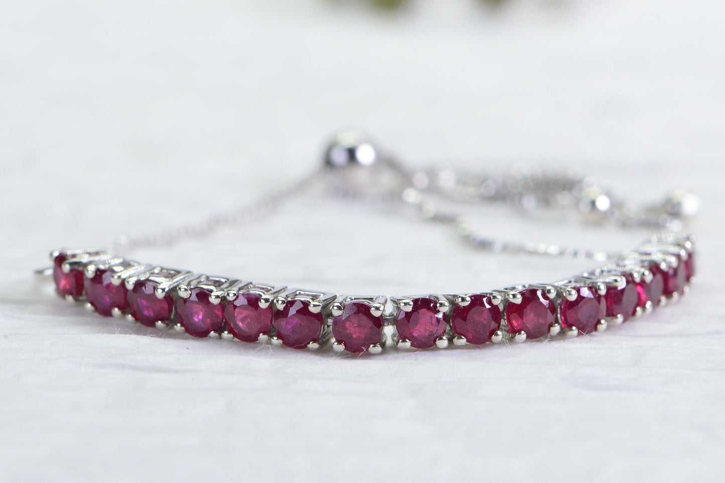 Natural Ruby Sterling Silver Bolo Bracelet - July Birthstone Gift