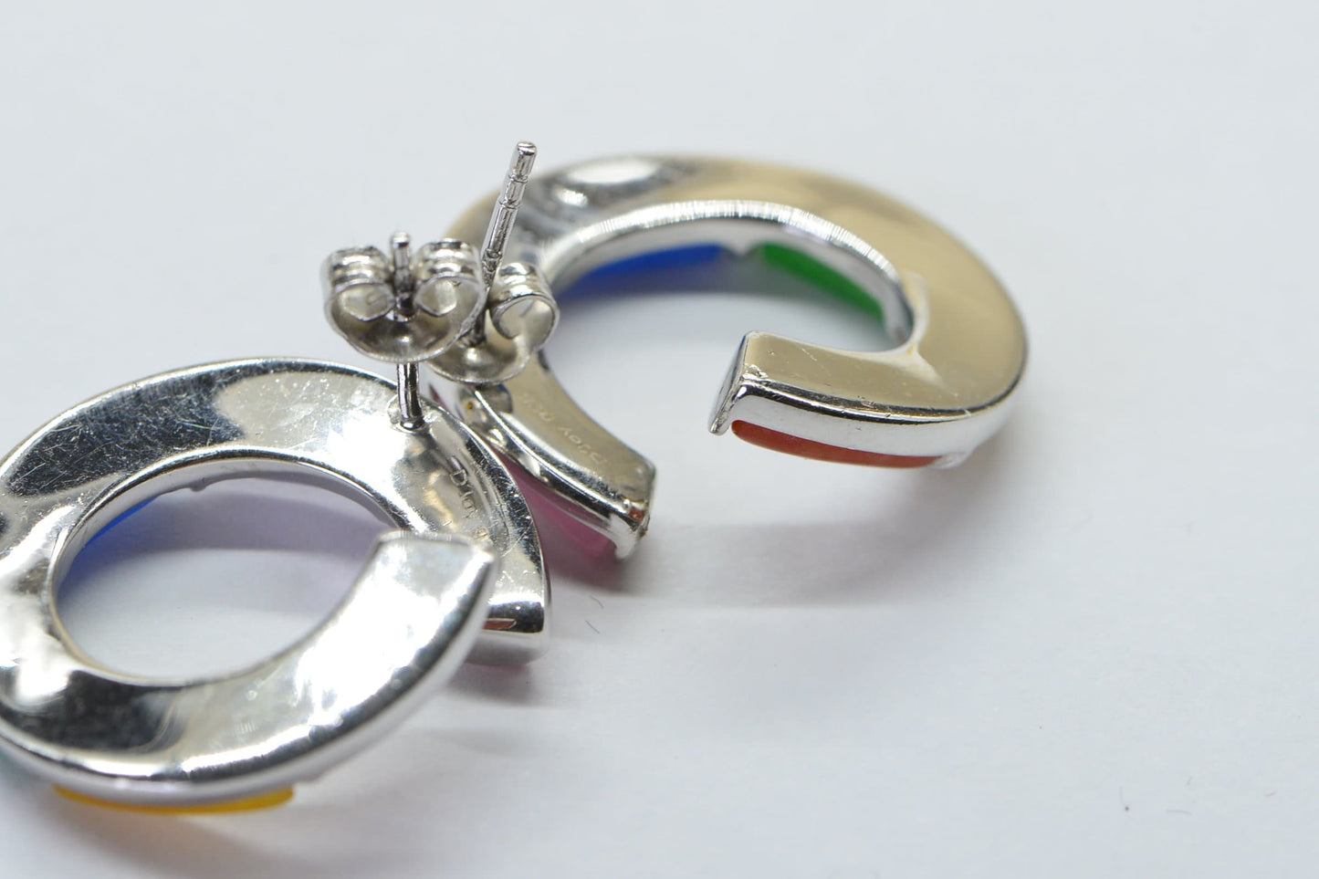Multi Color Jade Sterling Silver Earrings: Rainbow Circle Studs