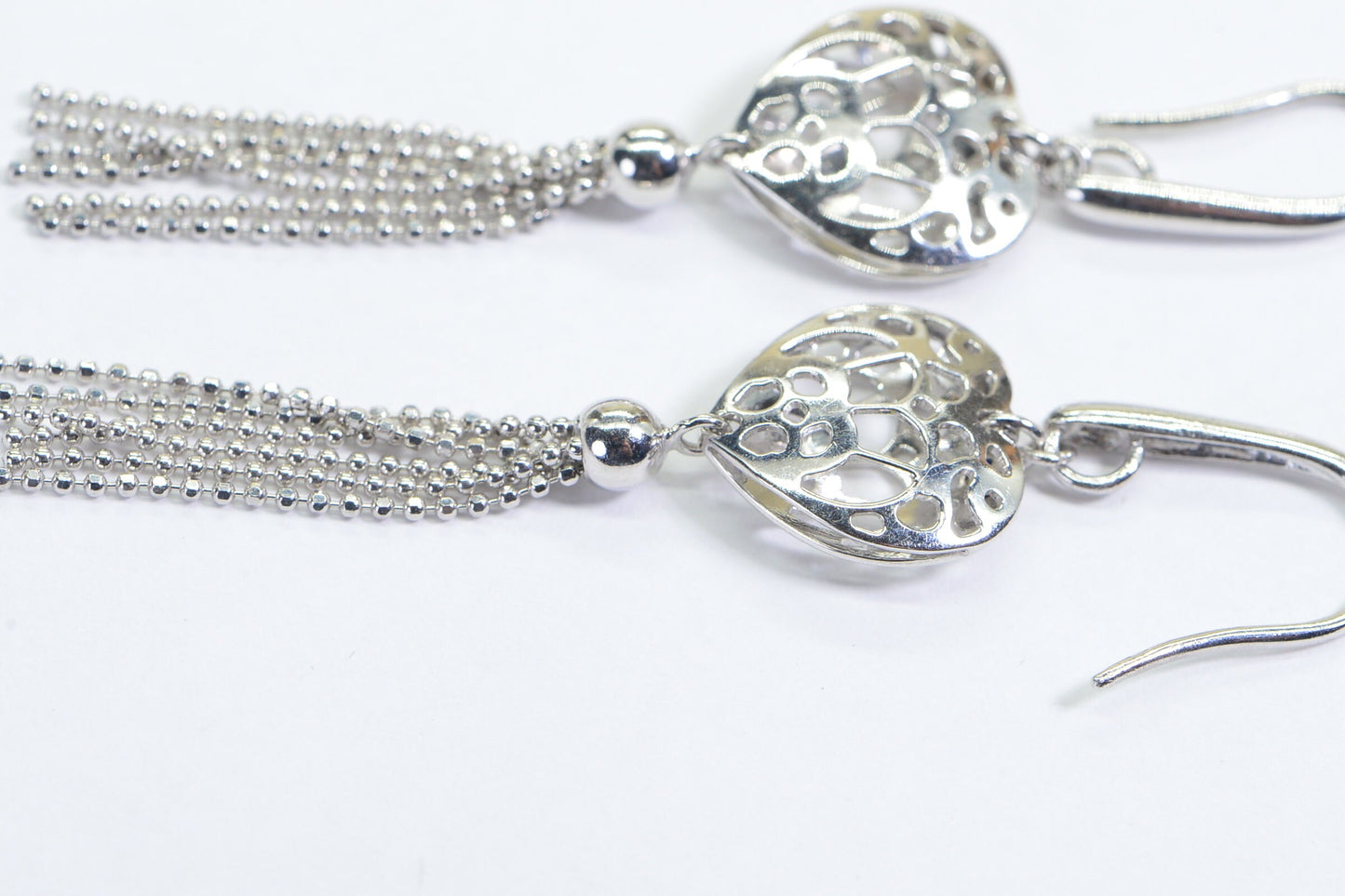 Sterling Silver Tassel Earrings: Filigree Heart Dangle Earrings