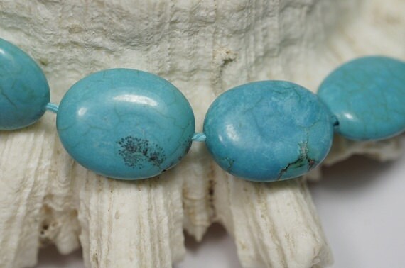 Dyed Magnesite Turquoise Blue Bead Strand: Oval Cabochon (18x14x6mm)