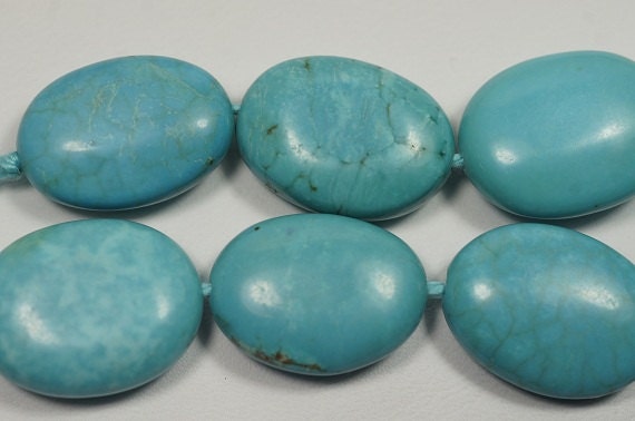 Dyed Magnesite Turquoise Blue Bead Strand: Oval Cabochon (18x14x6mm)