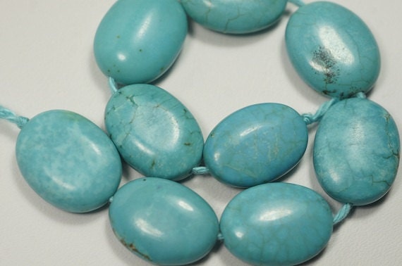 Dyed Magnesite Turquoise Blue Bead Strand: Oval Cabochon (18x14x6mm)