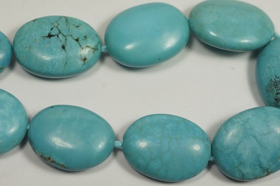 Dyed Magnesite Turquoise Blue Bead Strand: Oval Cabochon (18x14x6mm)