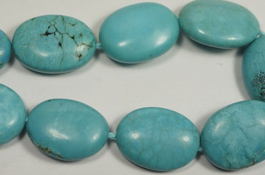 Dyed Magnesite Turquoise Blue Bead Strand: Oval Cabochon (18x14x6mm)