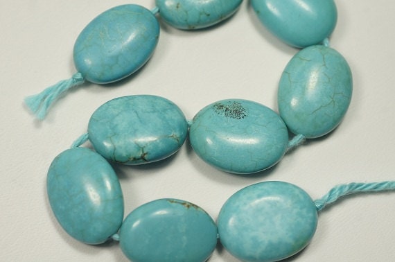 Dyed Magnesite Turquoise Blue Bead Strand: Oval Cabochon (18x14x6mm)