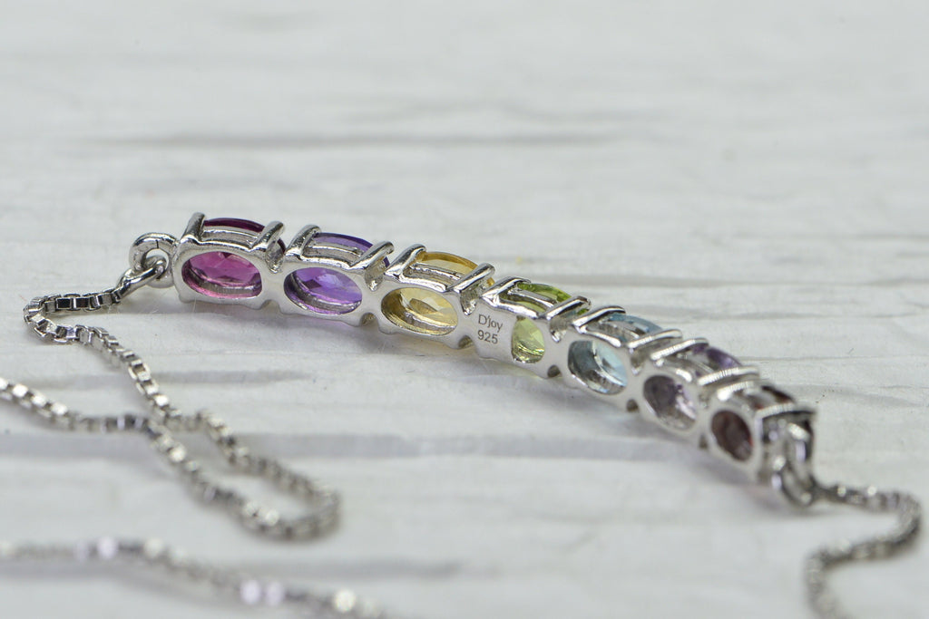 Rainbow Gemstone Bolo Bracelet: Sterling Silver Adjustable Tennis Bracelet