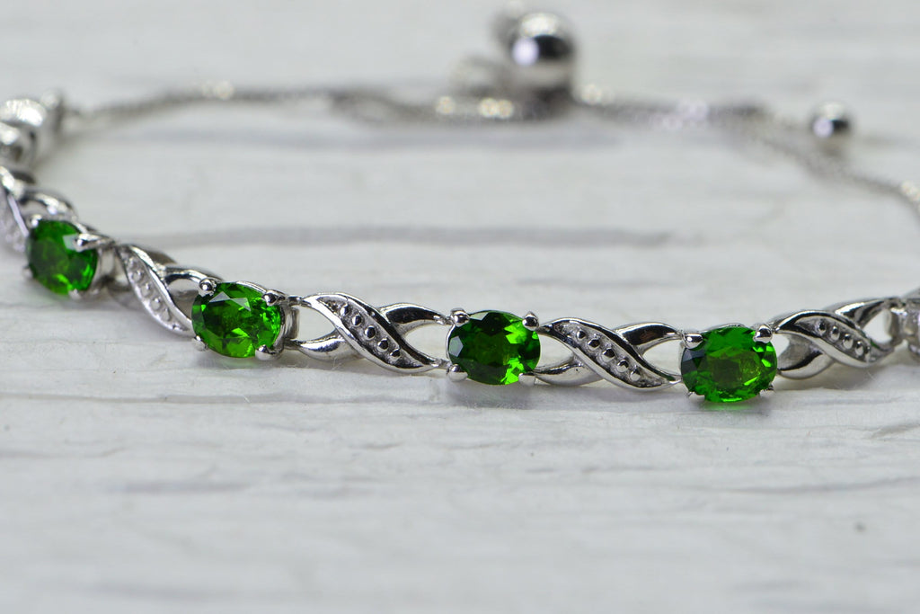 Chrome Diopside Bolo Bracelet: Sterling Silver Adjustable Tennis Bracelet