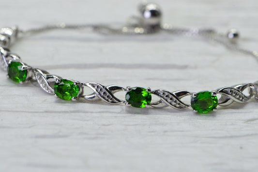 Chrome Diopside Bolo Bracelet: Sterling Silver Adjustable Tennis Bracelet