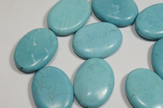 Dyed Magnesite Gemstone Beads: Turquoise Blue Oval Beads (28X19 mm)