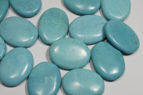 Dyed Magnesite Gemstone Beads: Turquoise Blue Oval Beads (28X19 mm)