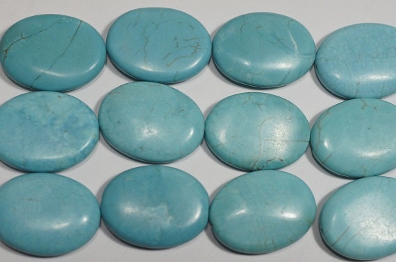 Dyed Magnesite Gemstone Beads: Turquoise Blue Oval Beads (28X19 mm)