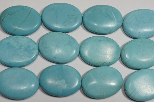 Dyed Magnesite Gemstone Beads: Turquoise Blue Oval Beads (28X19 mm)