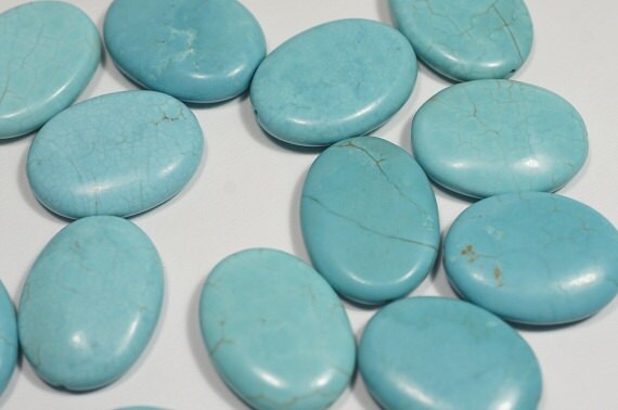 Dyed Magnesite Gemstone Beads: Turquoise Blue Oval Beads (28X19 mm)