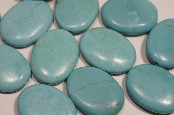 Dyed Magnesite Gemstone Beads: Turquoise Blue Oval Beads (28X19 mm)