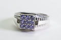 Tanzanite Solid Silver Ring for Men: Square Cluster Anniversary Ring