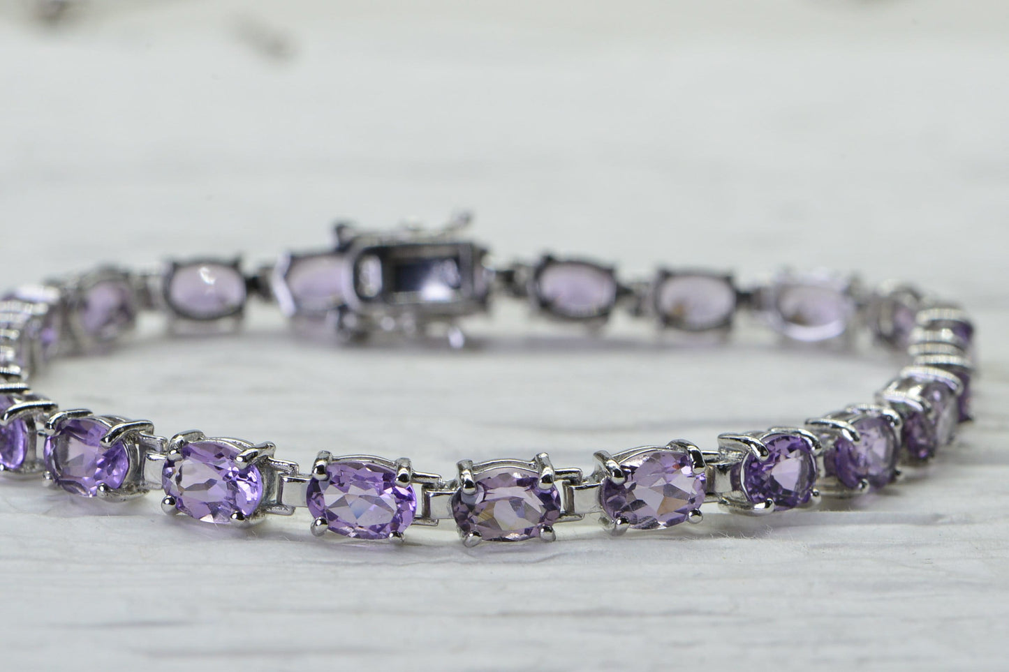 Rose De France Amethyst Tennis Bracelet, Sterling Silver, February Birthstone