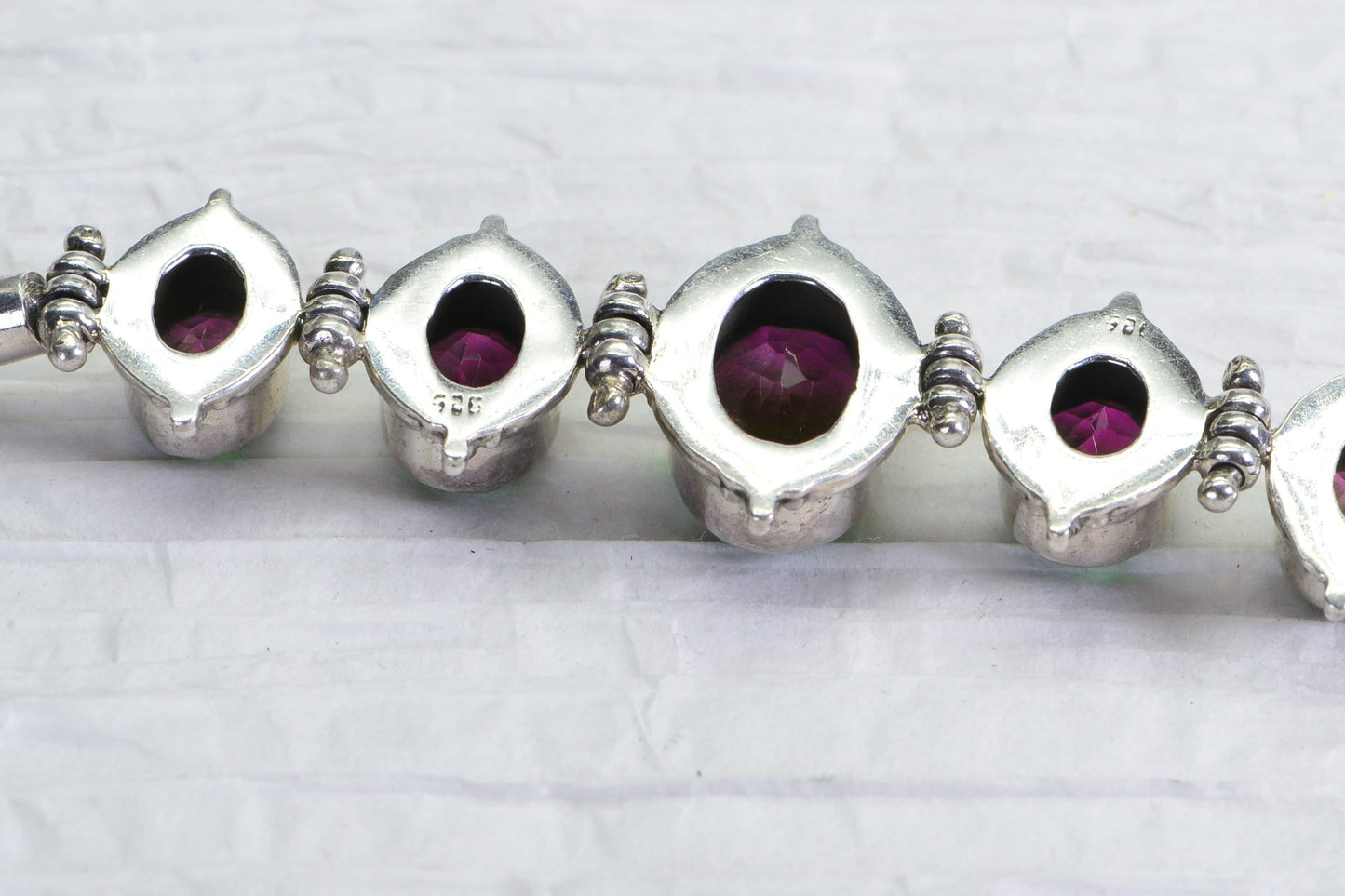 Vintage Watermelon Tourmaline Bracelet: Sterling Silver Bezel Set Link Bracelet