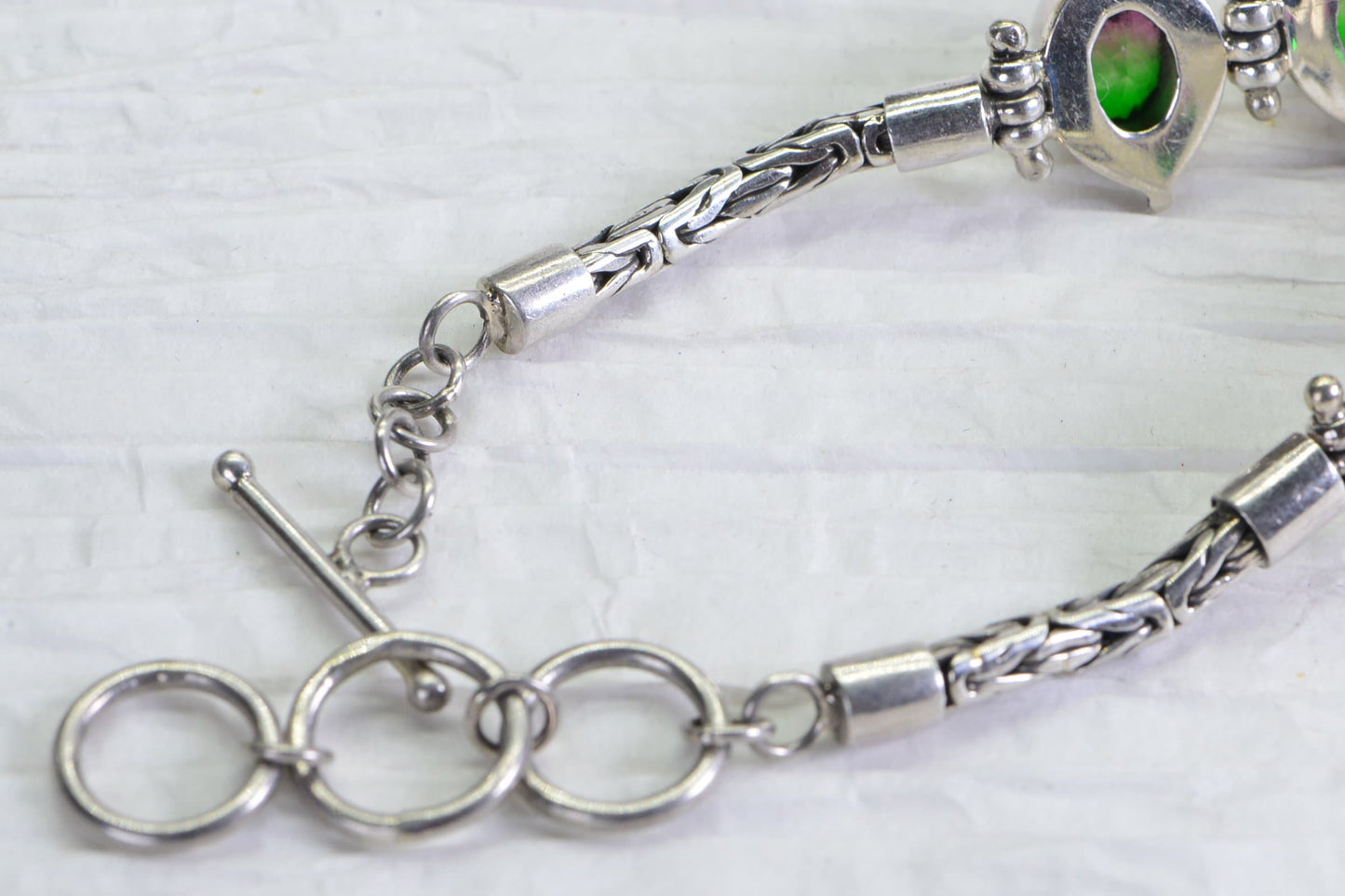 Vintage Watermelon Tourmaline Bracelet: Sterling Silver Bezel Set Link Bracelet
