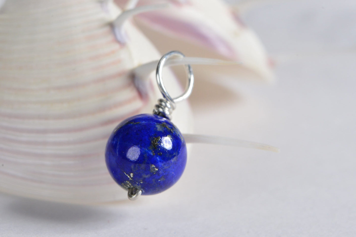 Lapis Lazuli Sterling Silver Wire Wrapped Bead Dangle (8mm)