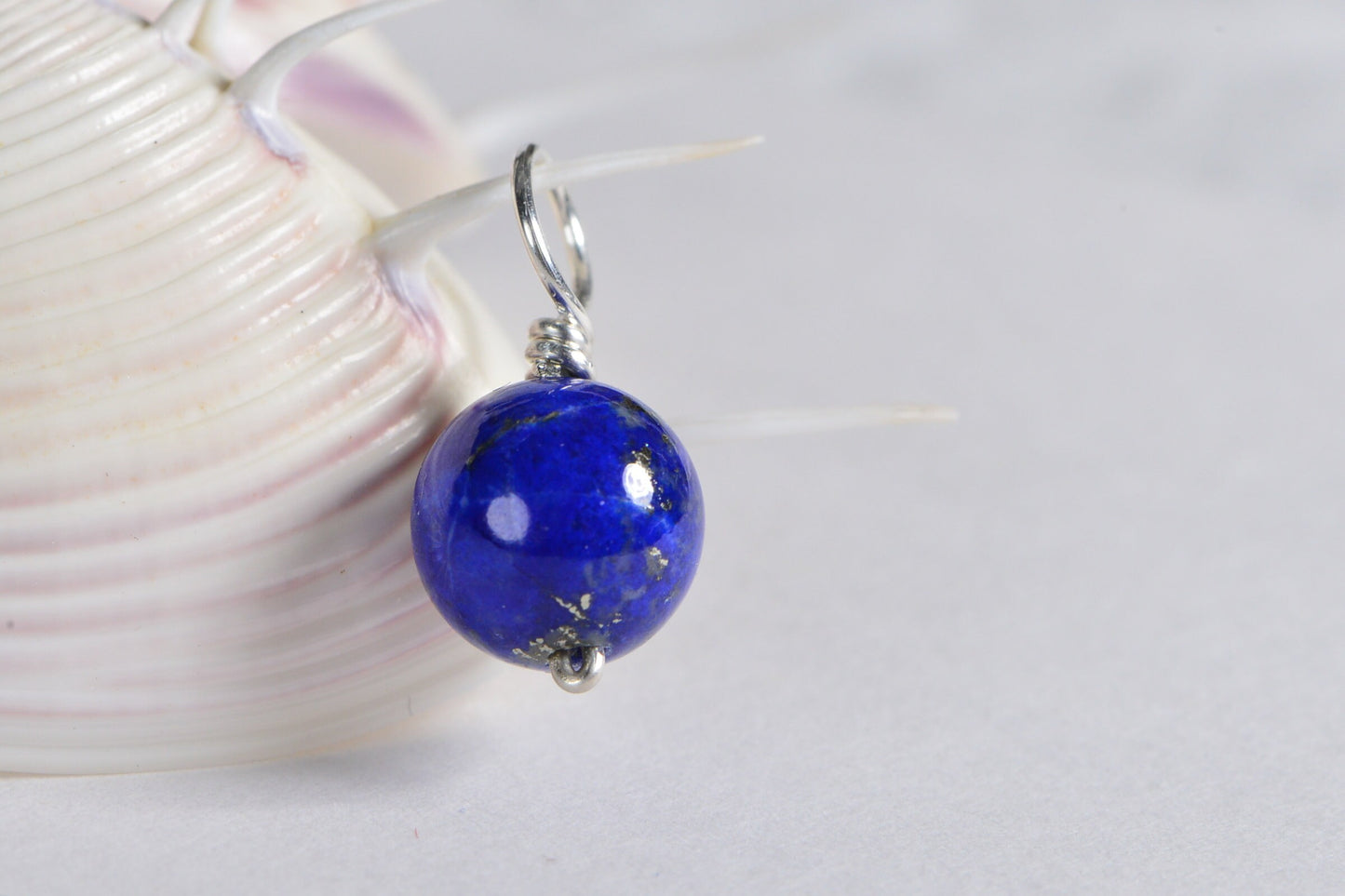 Lapis Lazuli Sterling Silver Wire Wrapped Bead Dangle (8mm)