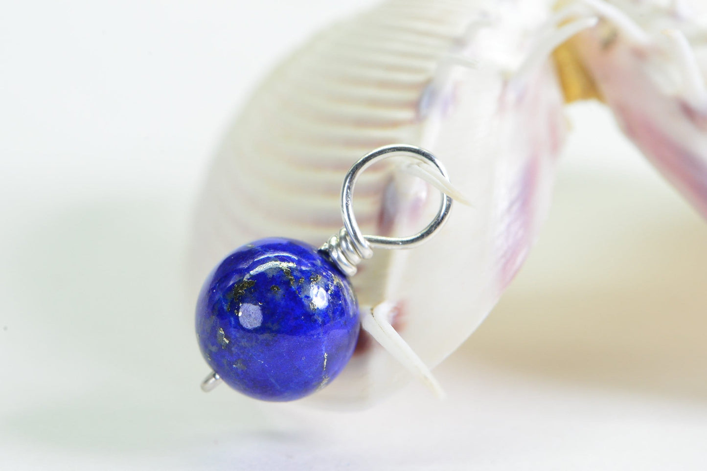 Lapis Lazuli Sterling Silver Wire Wrapped Bead Dangle (8mm)
