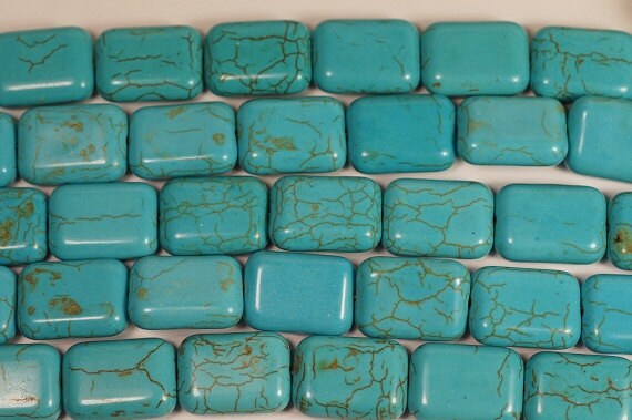 Turquoise Magnesite Beads: Puffy Rectangle Gemstone Strand