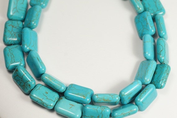 Turquoise Magnesite Beads: Puffy Rectangle Gemstone Strand