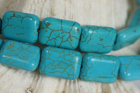 Turquoise Magnesite Beads: Puffy Rectangle Gemstone Strand