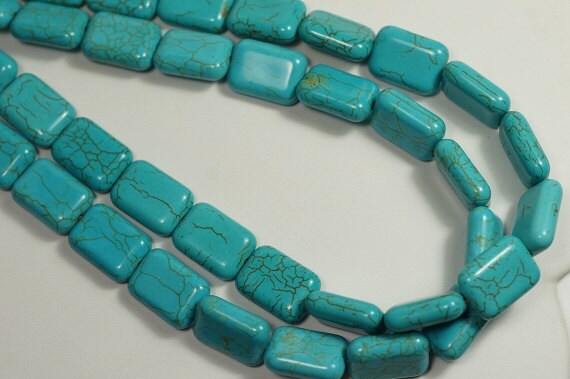 Turquoise Magnesite Beads: Puffy Rectangle Gemstone Strand