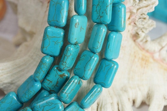 Turquoise Magnesite Beads: Puffy Rectangle Gemstone Strand