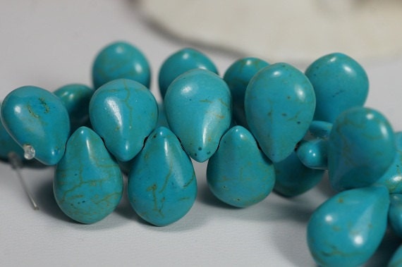 Dyed Magnesite Teardrop Beads: Sky Blue Gemstone Strand (14x10x6mm)