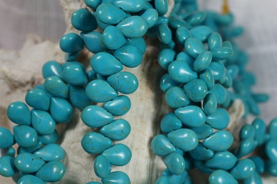 Dyed Magnesite Teardrop Beads: Sky Blue Gemstone Strand (14x10x6mm)