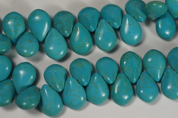 Dyed Magnesite Teardrop Beads: Sky Blue Gemstone Strand (14x10x6mm)