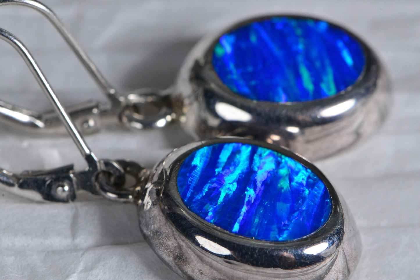 Blue Opal Sterling Silver Dangle Earrings: Vintage Mexico 925